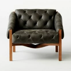 Abruzzo Charcoal Leather Tufted Chair -marin sHOP AbruzzoTftdBkLthrChrBrnWdSOF20