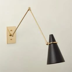 Aldus Black And Polished Brass Articulating Wall Sconce 12 Aldus Black And Polished Brass Articulating Wall Sconce -marin sHOP AldusBkNPldBrsArtlngScncAV2SHF22
