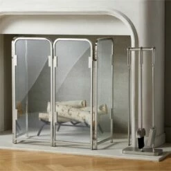 Amos Polished Nickel Fireplace Screen -marin sHOP AmosPlshdNklFireplaceGroupFHF21