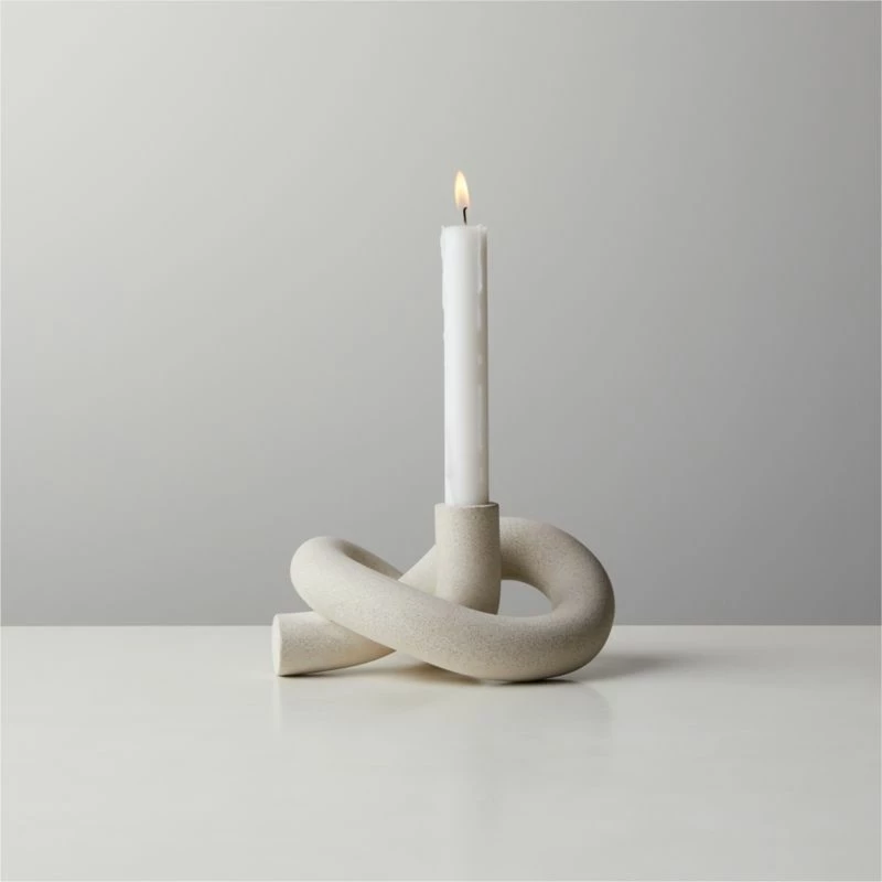 Asha Speckled Cement Knotted Taper Candle Holder 4 Asha Speckled Cement Knotted Taper Candle Holder - Image 2