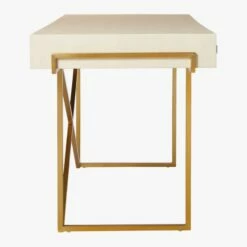 Avalon 3-Drawer Gold Desk With Ivory Shagreen Top -marin sHOP AvalonIvoryFauxShgrnDeskSD20