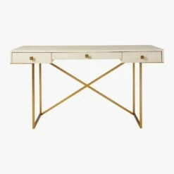 Avalon 3-Drawer Gold Desk With Ivory Shagreen Top -marin sHOP AvalonIvoryFauxShgrnDeskSO20