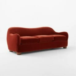 Bacio Merlot Curved Velvet Sofa With Walnut Legs -marin sHOP BacioMerlotSofa3QSSF22