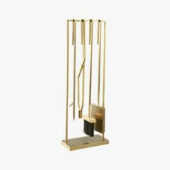 4-Piece Bend Gold Standing Fireplace Tool Set -marin sHOP BendFrplcToolsGoldS4F19