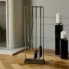 4-Piece Bend Raw Steel Standing Fireplace Tool Set -marin sHOP BendFrplcToolsRawSteelS4SHF19
