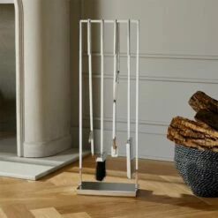 4-Piece Bend Stainless Steel Standing Fireplace Tool Set