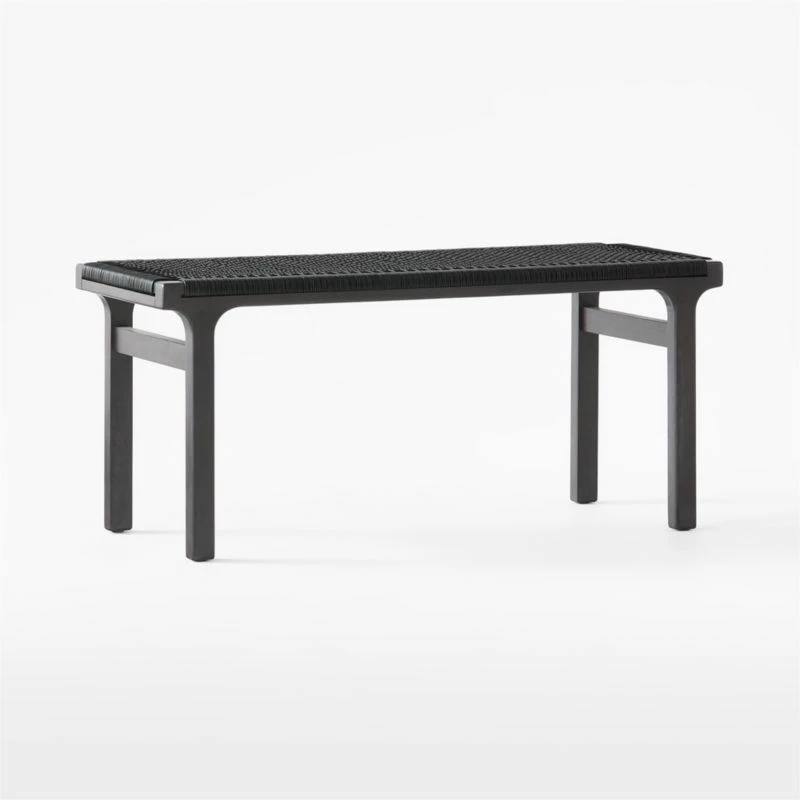 Small Black Leather Woven Bench 6 Small Black Leather Woven Bench - Image 4