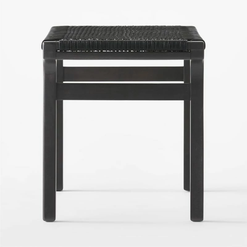 Small Black Leather Woven Bench 7 Small Black Leather Woven Bench - Image 5