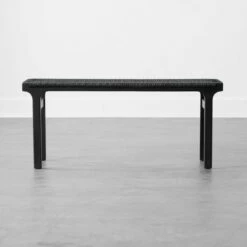 Small Black Leather Woven Bench