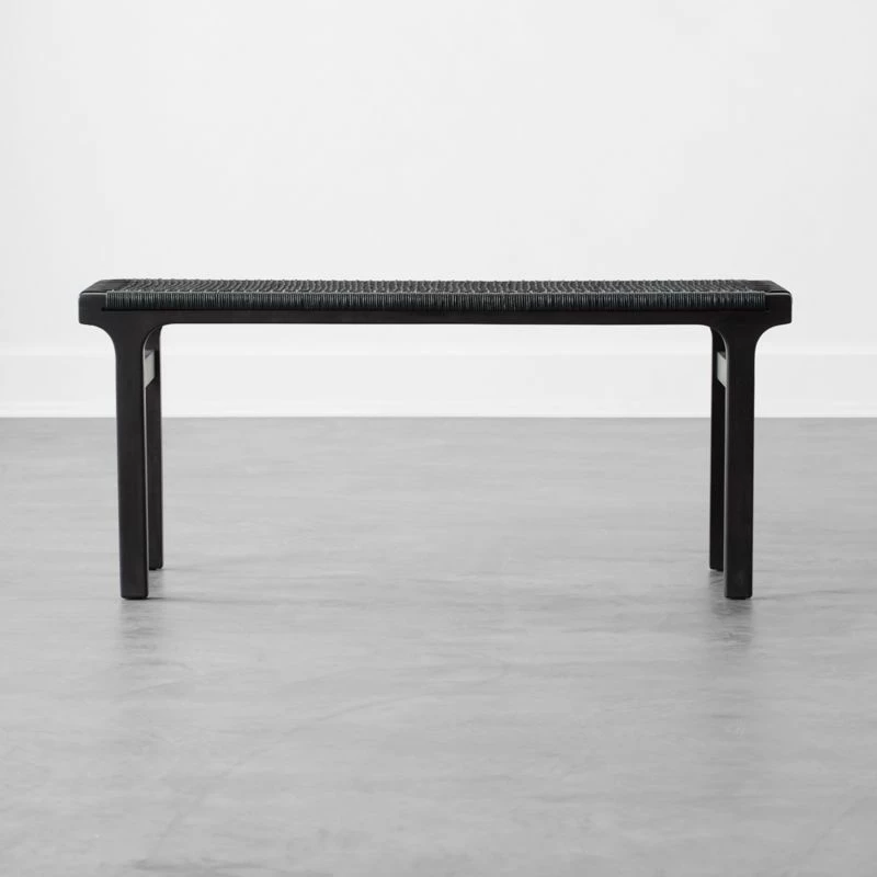 Small Black Leather Woven Bench 3 Small Black Leather Woven Bench