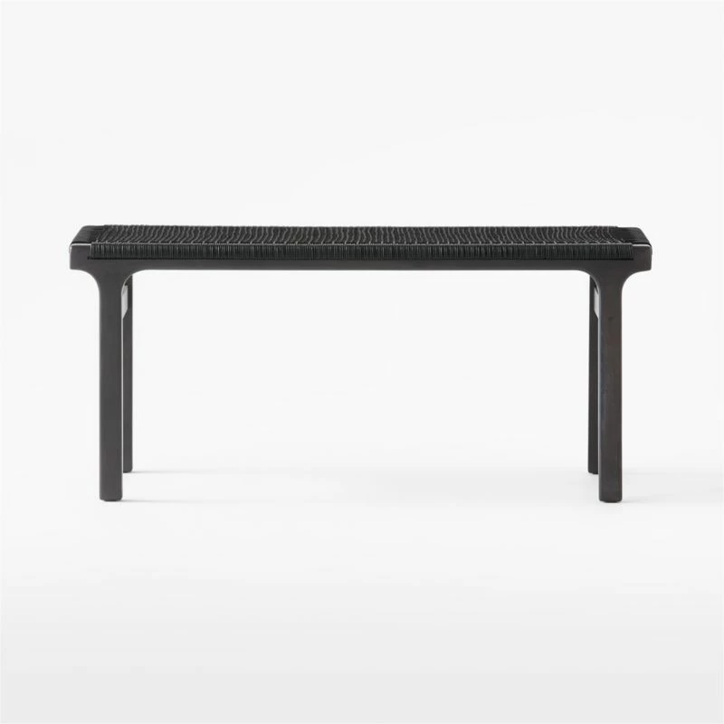 Small Black Leather Woven Bench 5 Small Black Leather Woven Bench - Image 3