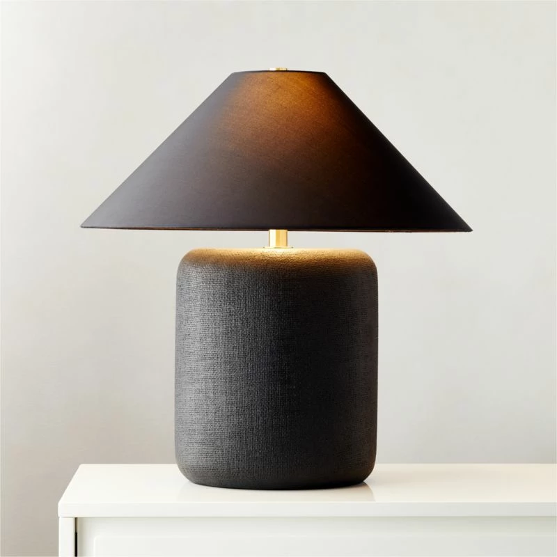 Block Black Lacquered Linen Table Lamp 4 Block Black Lacquered Linen Table Lamp - Image 2