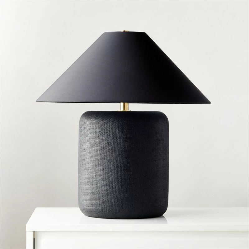 Block Black Lacquered Linen Table Lamp 3 Block Black Lacquered Linen Table Lamp