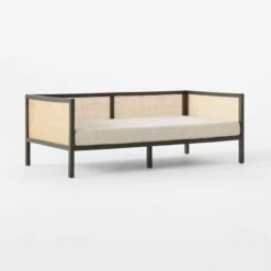 Boho Ivory Boucle And Black Rattan Daybed Twin -marin sHOP BohoBlkDaybedWBclCvr3QSSF21