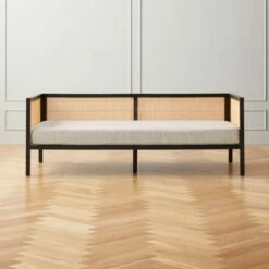 Boho Ivory Boucle And Black Rattan Daybed Twin