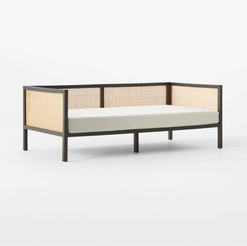 Boho White Linen And Black Rattan Daybed Twin 5 Boho White Linen And Black Rattan Daybed Twin - Image 3