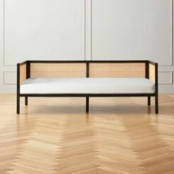 Boho White Linen And Black Rattan Daybed Twin
