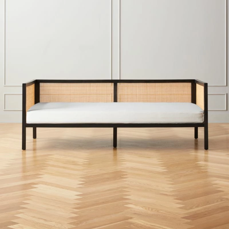 Boho White Linen And Black Rattan Daybed Twin 3 Boho White Linen And Black Rattan Daybed Twin