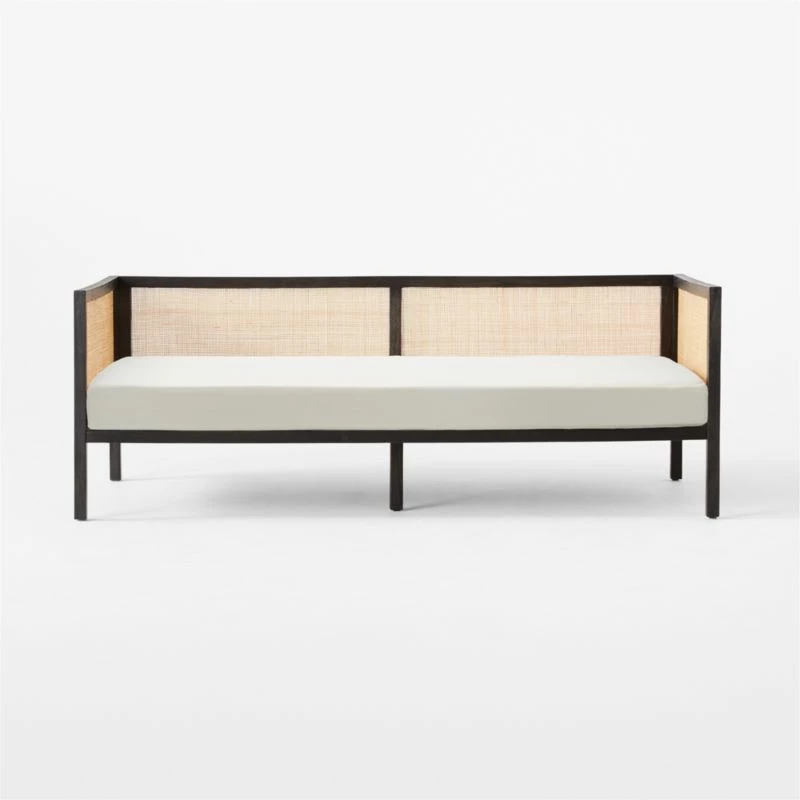 Boho White Linen And Black Rattan Daybed Twin 4 Boho White Linen And Black Rattan Daybed Twin - Image 2