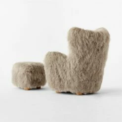 Bozzi Taupe Mongolian Sheepskin Chair And Ottoman Set -marin sHOP BozziDkGyChairNOttoman3QBSSF22