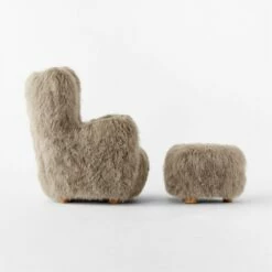 Bozzi Taupe Mongolian Sheepskin Chair And Ottoman Set -marin sHOP BozziDkGyChairNOttomanSDSSF22