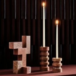Dev Red Travertine Candle Holders -marin sHOP CB2FA22 46D hero