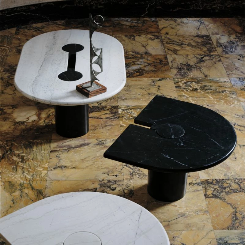 Liguria Rounded Black Marble Side Table With Black Marble Base 4 Liguria Rounded Black Marble Side Table With Black Marble Base - Image 2