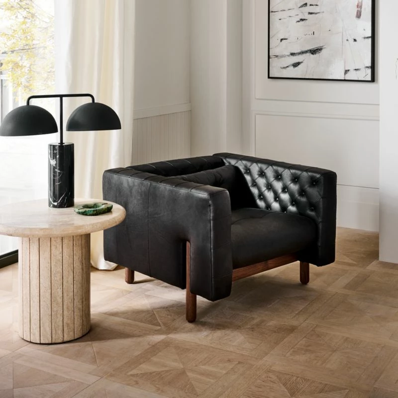 Marconi Tufted Black Leather Accent Chair 4 Marconi Tufted Black Leather Accent Chair - Image 2