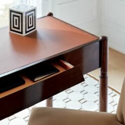 Dreher Brown Leather Desk With Drawer 13 Dreher Brown Leather Desk With Drawer -marin sHOP CB2SP22 04B RET