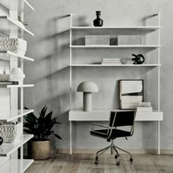 Stairway 2-Drawer White Wall Mount Desk With Shelves 96'' -marin sHOP CB2SP22 48C hero