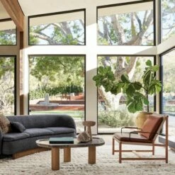 Muir Grey Woven Curved Sofa -marin sHOP CB2SP22 LF 3A RS chair