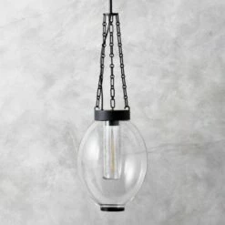 Clifton Cast Glass And Black Chain Link Pendant Light