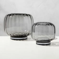 Coco Ribbed Glass Dark Grey Hurricane Candle Holder Small -marin sHOP CocoRbdGlsDkGryHrrcnGroupFHS23