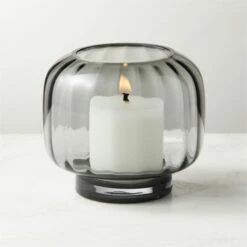 Coco Ribbed Glass Dark Grey Hurricane Candle Holder Small -marin sHOP CocoRbdGlsDkGryHrrcnSmROS23