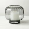 Coco Ribbed Glass Dark Grey Hurricane Candle Holder Small
