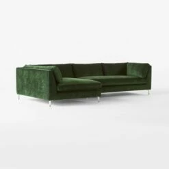 Decker 2-Piece L-Shaped Green Performance Velvet Sectional Sofa With Left Arm Chaise -marin sHOP Decker2PcGrnLAChsSctSofa3QSSF23