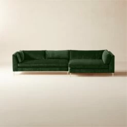 Decker 2-Piece L-Shaped Green Performance Velvet Sectional Sofa With Right Arm Chaise