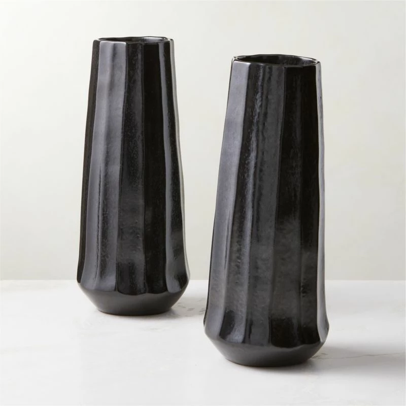 Desi Ribbed Black Vase Tall 6 Desi Ribbed Black Vase Tall - Image 4