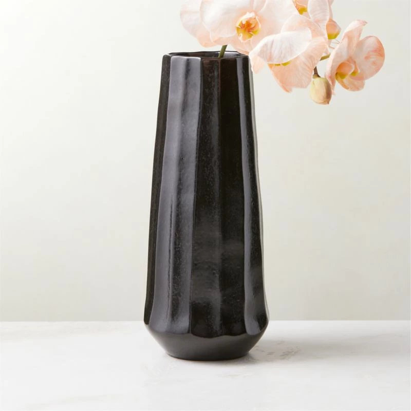 Desi Ribbed Black Vase Tall 4 Desi Ribbed Black Vase Tall - Image 2