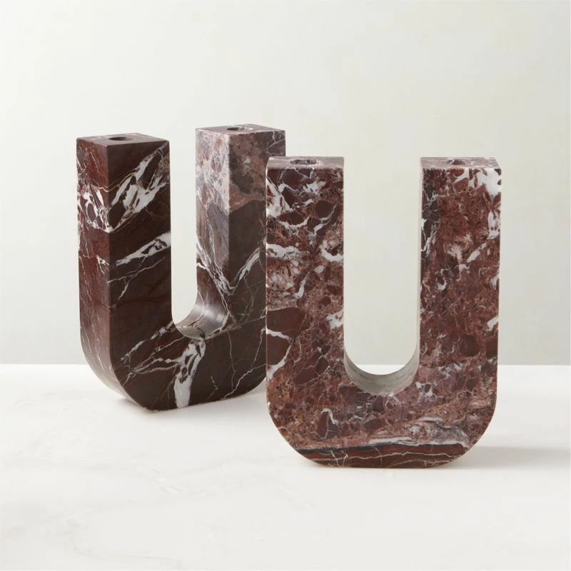 Double Red Marble Taper Candle Holder 5 Double Red Marble Taper Candle Holder - Image 3