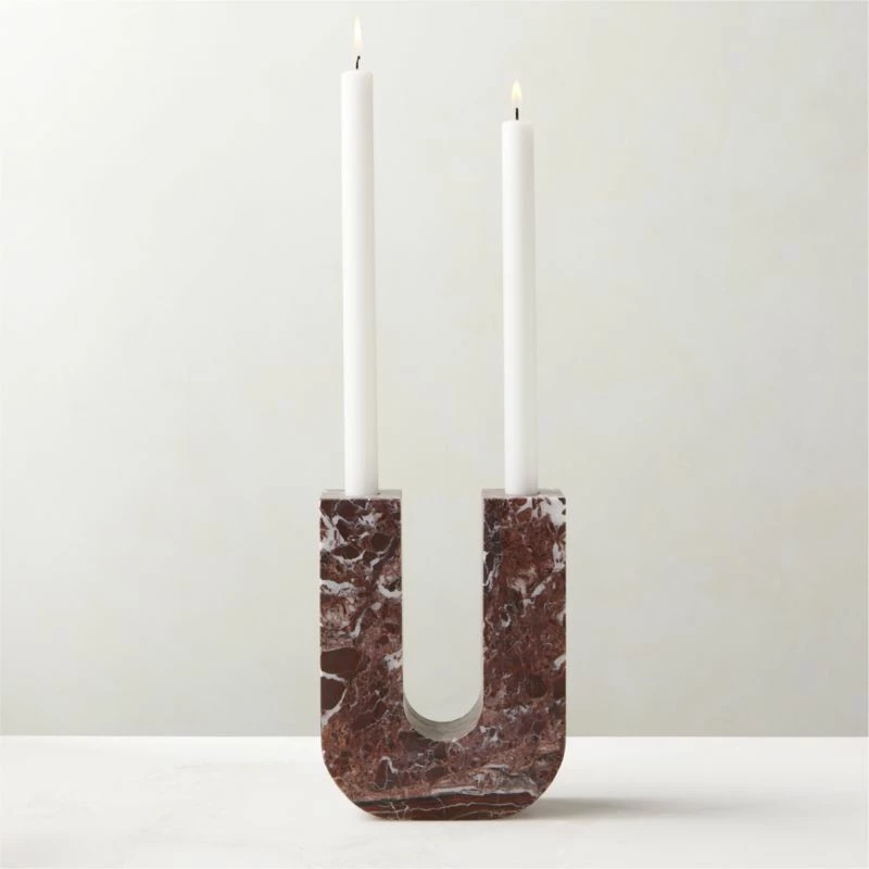 Double Red Marble Taper Candle Holder 4 Double Red Marble Taper Candle Holder - Image 2