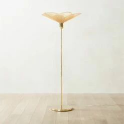 Emile Rattan And Polished Brass Floor Lamp