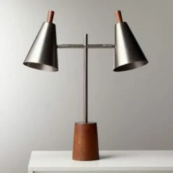 Exposior Gunmetal And Walnut Table Lamp Model 2014