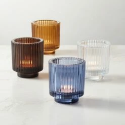 Ezra Amber Glass Tealight Candle Holders Set Of 6 -marin sHOP EzraTealightHolderGroupFH23