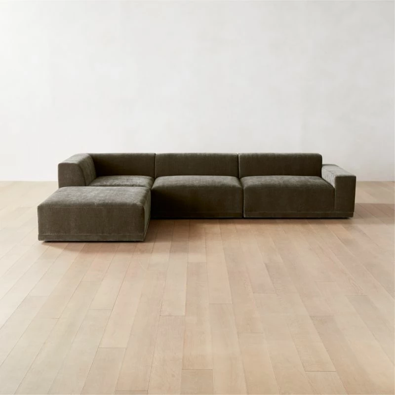 Faible 4-Piece Grey Performance Velvet Sectional Sofa With Right Arm 3 Faible 4-Piece Grey Performance Velvet Sectional Sofa With Right Arm