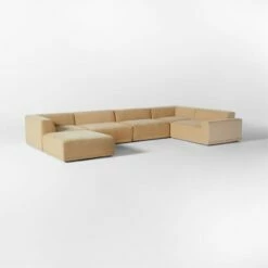 Faible 6-Piece U-Shaped Wheat Performance Velvet Sectional Sofa With Right Arm -marin sHOP FaibleWhtVlvtRA6PcSect3QSSS23