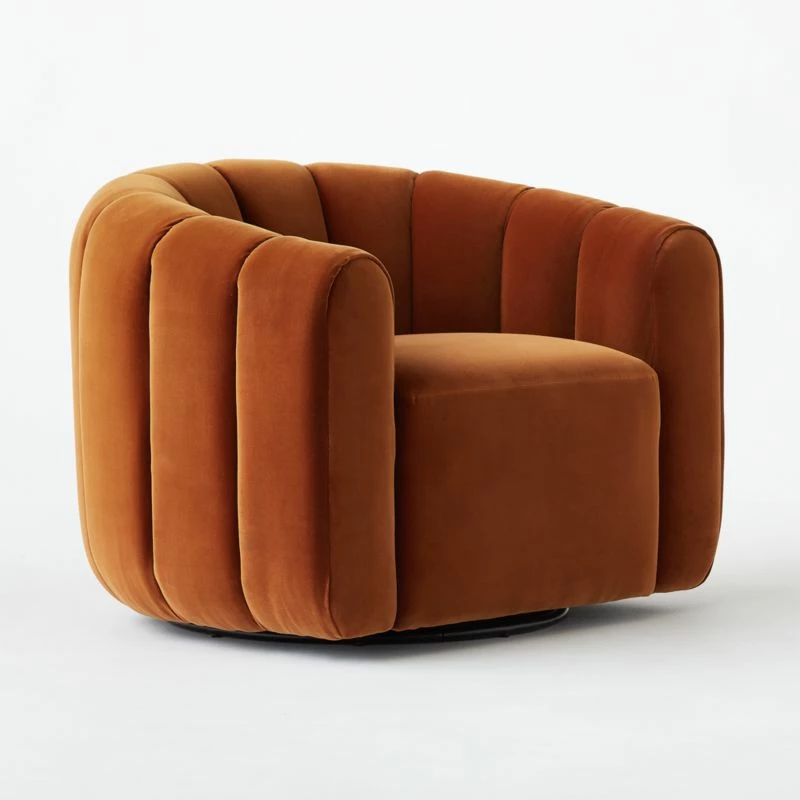 Fitz Channeled Russet Velvet Swivel Chair Set Of 2 7 Fitz Channeled Russet Velvet Swivel Chair Set Of 2 - Image 5