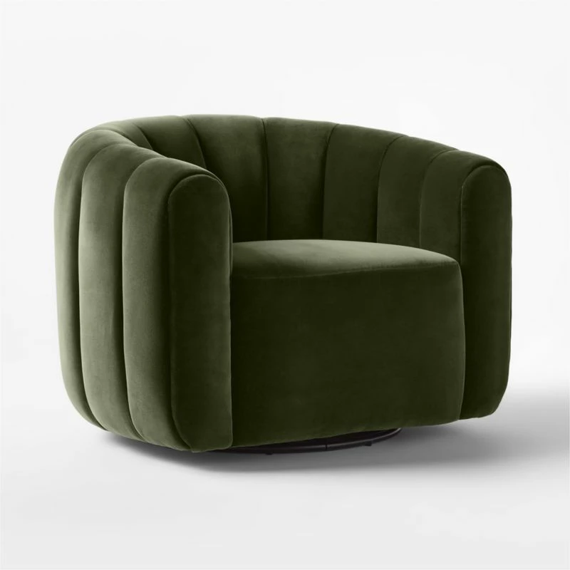 Fitz Channeled Green Velvet Swivel Chair Set Of 2 6 Fitz Channeled Green Velvet Swivel Chair Set Of 2 - Image 4