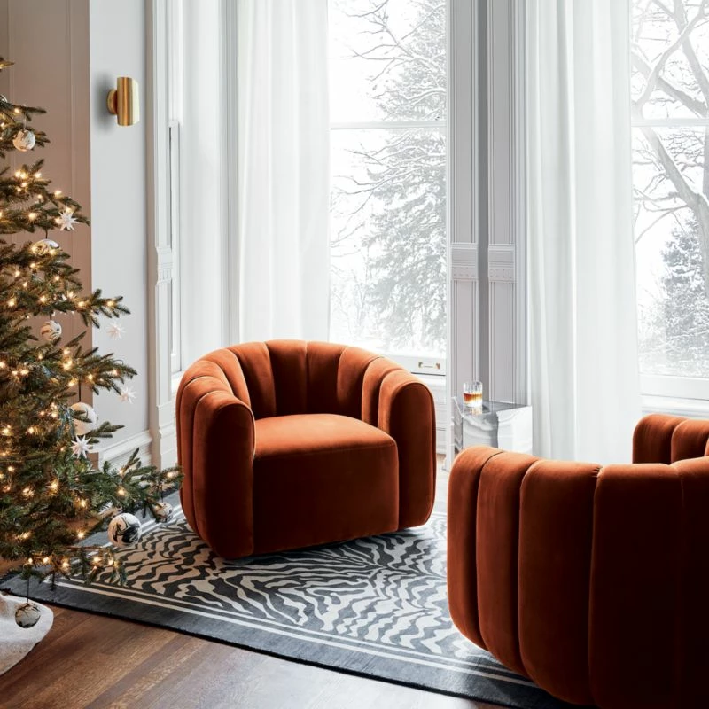 Fitz Channeled Russet Velvet Swivel Chair Set Of 2 5 Fitz Channeled Russet Velvet Swivel Chair Set Of 2 - Image 3