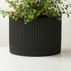 Fold Black Cement Indoor Planter With Tray Large 8 Fold Black Cement Indoor Planter With Tray Large -marin sHOP FoldBlkLrgCmntPlntrWTrayAVSHS22